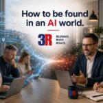 Why Your Business Is Disappearing From Google And Ai Search — And How 3R Builds The Architecture To Bring It Back 5 Photorealistic Image Showing People Searching Online For Help Connected By Ai Search Signals To Service Providers, With The Text “How To Be Found In An Ai World.”